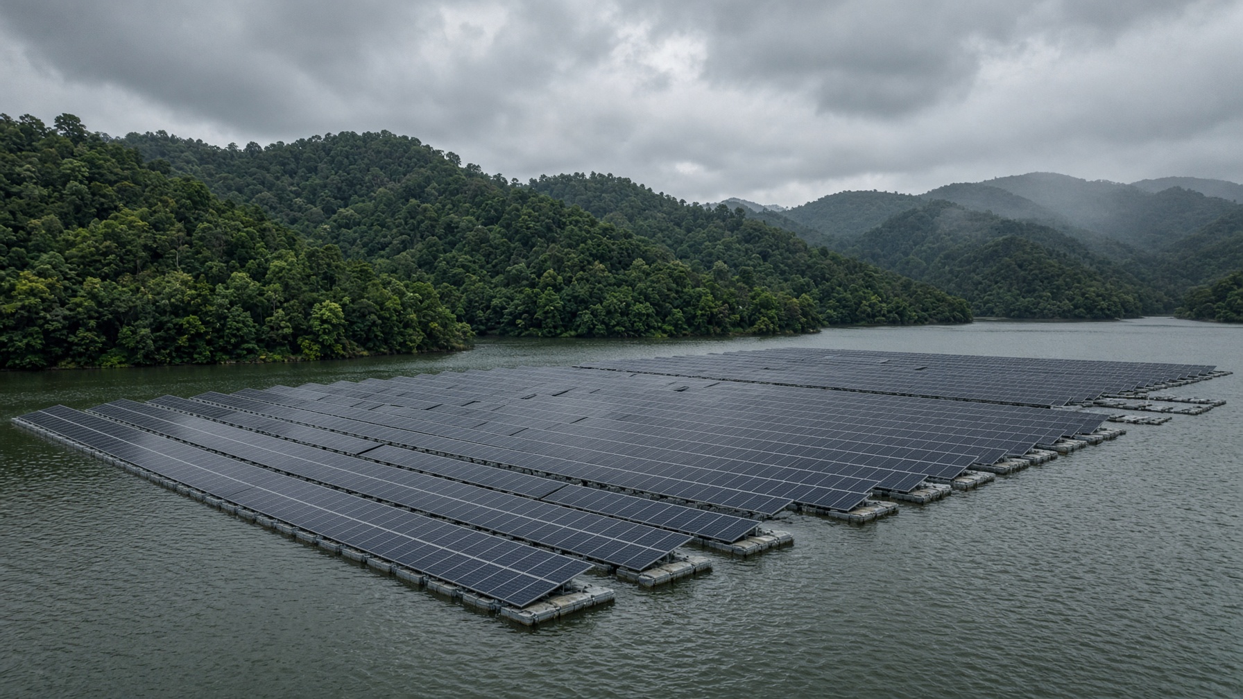 Floating photovoltaic array on a Kerala reservoir
