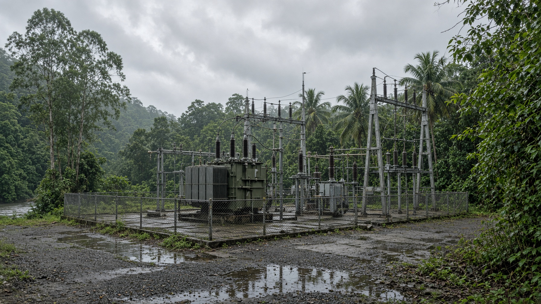 Small hydro switchyard at a forest edge