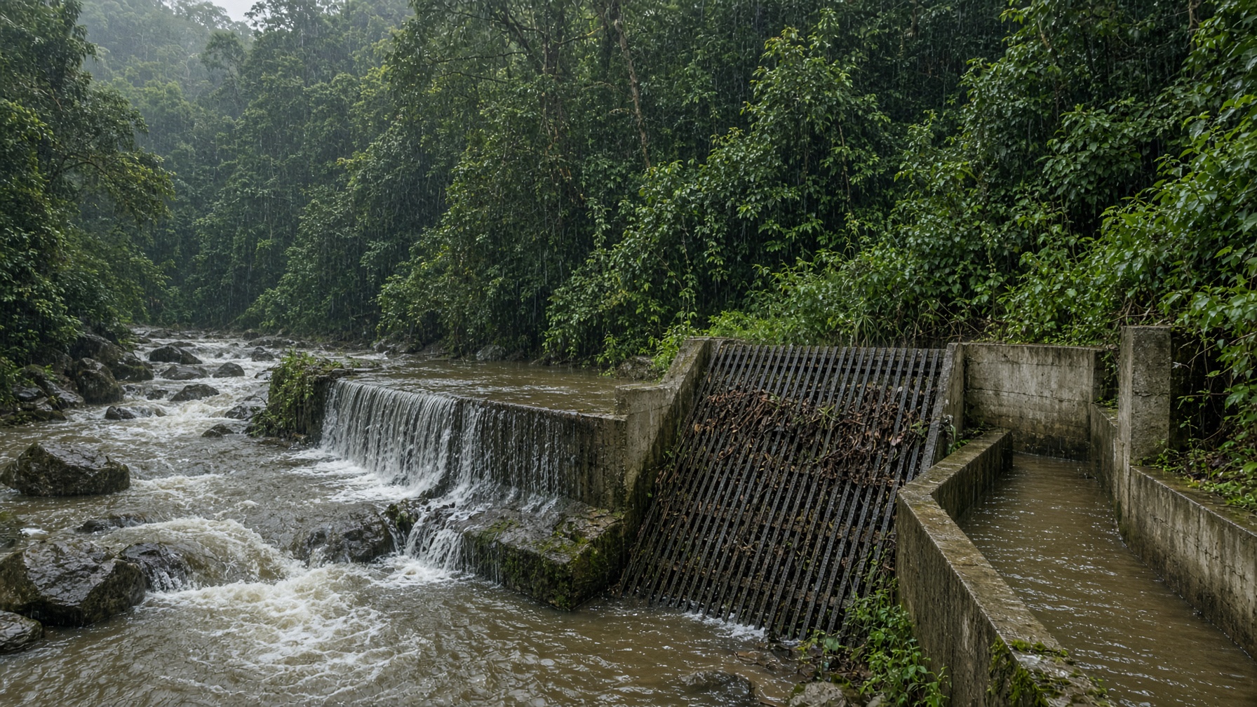 Small hydro intake on a forested Kerala hillside