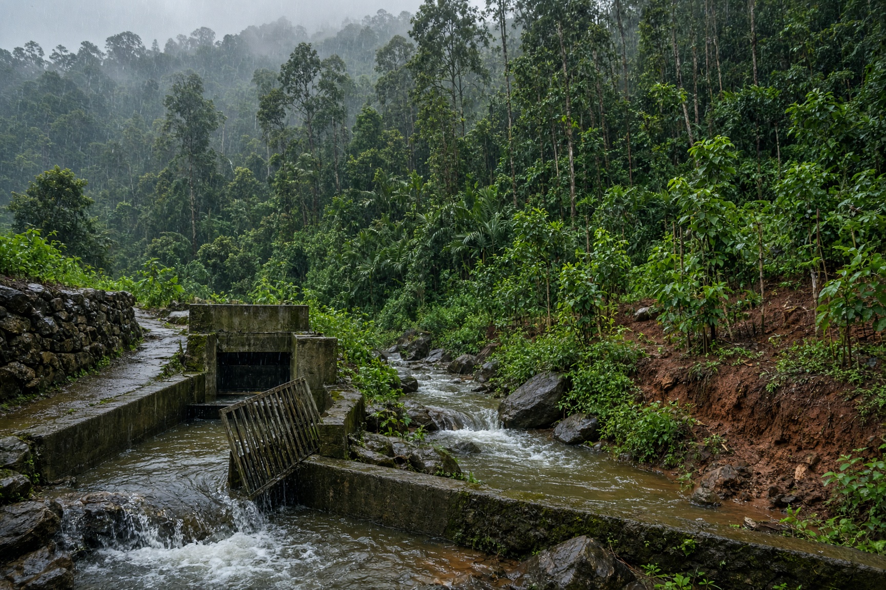 Hydro intake at a managed forest edge