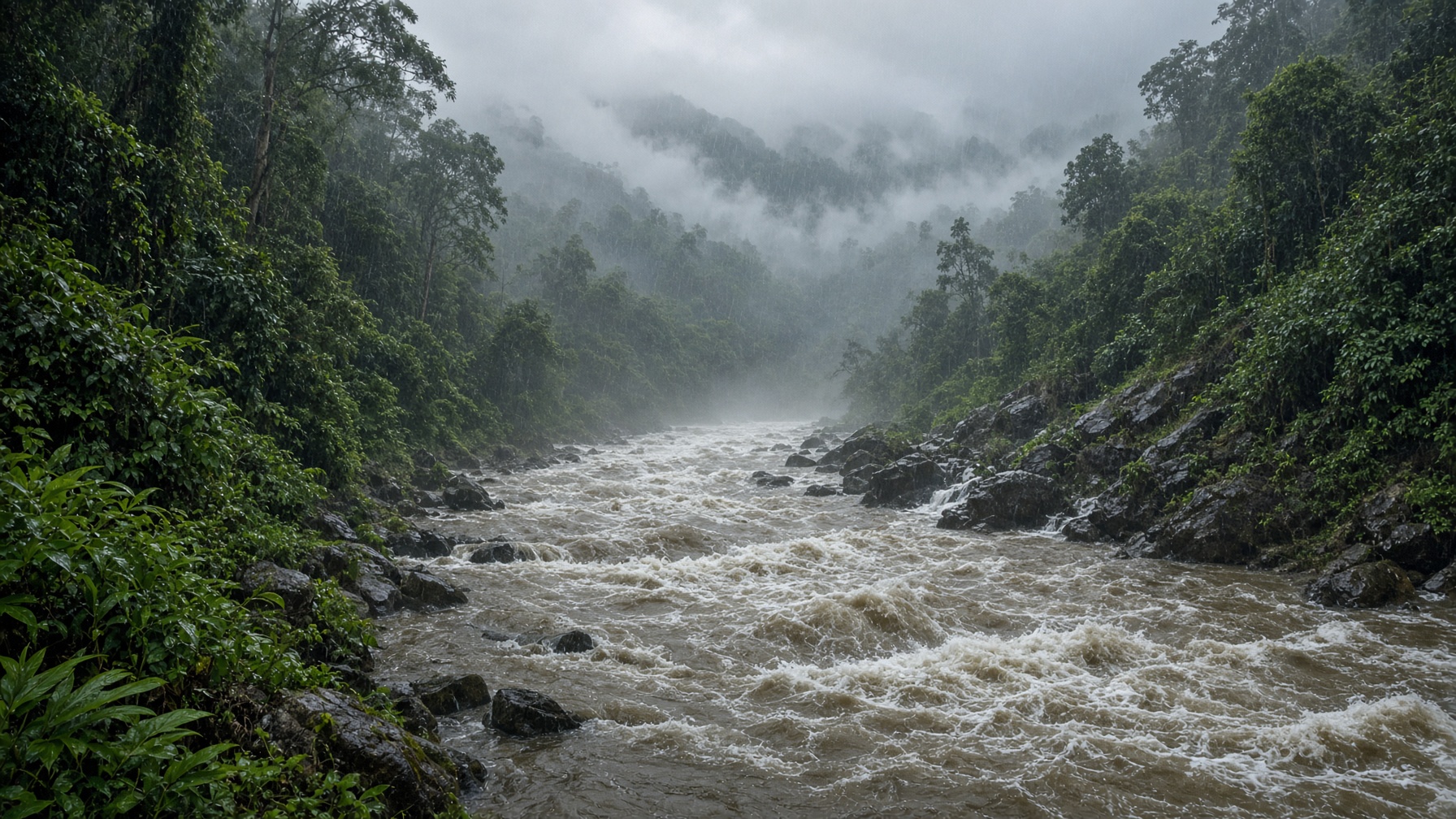 Western Ghats river in monsoon spate